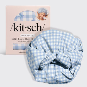 Kitsch Satin Lined Flexi Shower Cap – Gingham Blue (1 cap)